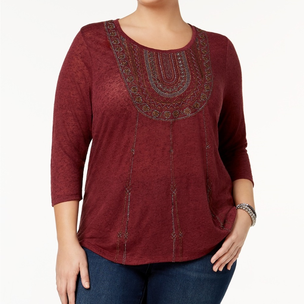 Lucky Brand Plus Size Embroidered Bib Top - 1X